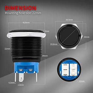 DaierTek Momentary Push Button Switch 12V Waterproof LED Lighted 22mm Button Switch 12 Volt with Wir...