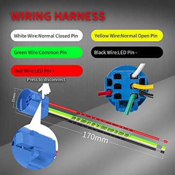 DaierTek Momentary Push Button Switch 12V Waterproof LED Lighted 22mm Button Switch 12 Volt with Wire for Automotive Car Marine Boat Train -2pcs