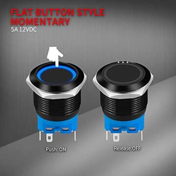 DaierTek Momentary Push Button Switch 12V Waterproof LED Lighted 22mm Button Switch 12 Volt with Wire for Automotive Car Marine Boat Train -2pcs
