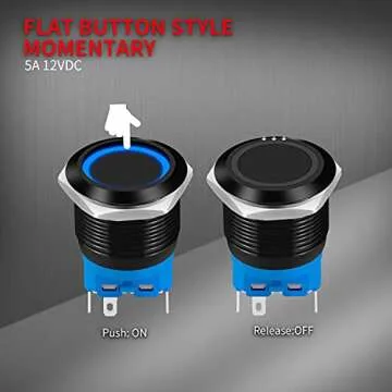 DaierTek Momentary Push Button Switch 12V Waterproof LED Lighted 22mm Button Switch 12 Volt with Wire for Automotive Car Marine Boat Train -2pcs