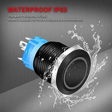 DaierTek Momentary Push Button Switch 12V Waterproof LED Lighted 22mm Button Switch 12 Volt with Wire for Automotive Car Marine Boat Train -2pcs