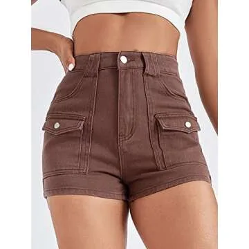 WDIRARA Women's High Waisted Raw Hem Distressed Ripped Casual Denim Shorts Rust Brown XS