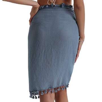 Eicolorte Beach Sarong Pareo Womens Semi-Sheer Swimwear Cover Ups Short Skirt with Tassels (Bule-Short)
