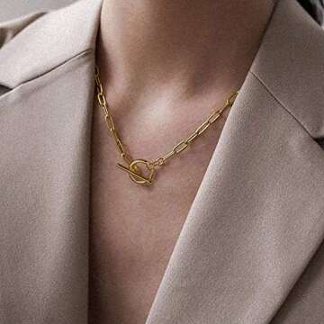 M MOOHAM Gold Initial Necklace for Women - 14K Gold Plated Necklace Dainty Gold Initial Necklace Gold Necklace Set J Letter Necklaces Gold Jewelry for Women