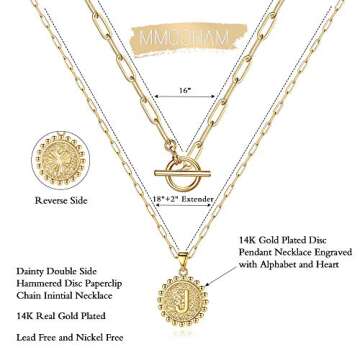 M MOOHAM Gold Initial Necklace for Women - 14K Gold Plated Necklace Dainty Gold Initial Necklace Gold Necklace Set J Letter Necklaces Gold Jewelry for Women