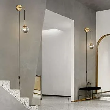 KCO Modern Globe Wall Sconce with Plug in Industrial Vintage Wall Lamp On/Off Switch Adjustable Minimalist 1-Light Mounted Reading Lamps for Bedroom Living Room Corridor(Smoke Gray & 2-Pack)