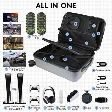 SARLAR Carrying Case Compatible with PS5, Travel Carry Bag Storage for Controllers, Monitor, Headsets, Gaming discs, Charger, & Accessories