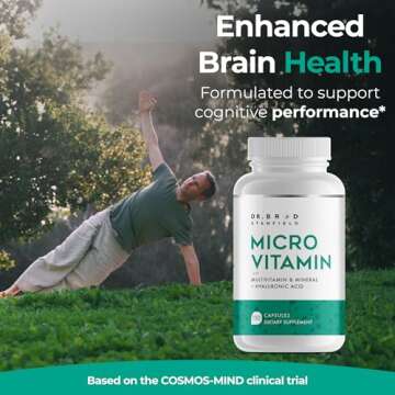 Dr Brad Stanfield Daily Low Dose MultiVitamin & Mineral for Men & Women to Support Cognitive Performance & Memory + Hyaluronic Acid for Skin Health + TMG for Exercise (150 Count)