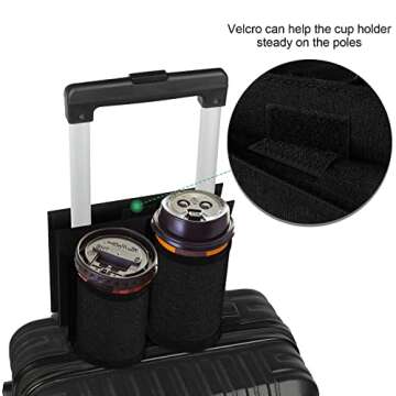 Accmor Luggage Drink Holder, Universal Luggage Travel Cup Holder, Free Hands Suitcase Drinks Beverage Holder, Luggage Cup Caddy Gifts for Travelers Flight Attendants, Black