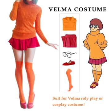 UXQEJO Women's Costume Hosiery Thigh High Opaque Stockings Nylon Velma for Halloween Orange