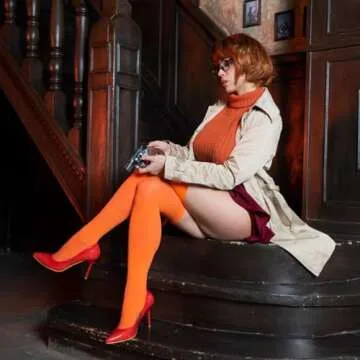 UXQEJO Women's Thigh High Orange Stockings for Halloween