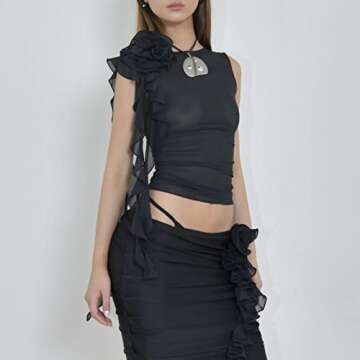 Women Sexy Tassel Ruffle Tank Top Y2k Sleeveless Bandage Slim Crop Cami Tops Summer Casual Shirt Str...