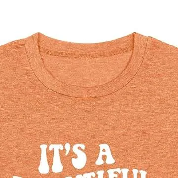 MAIHUN Women Teacher Life Shirt Teacher Gift Short Sleeve Shirts Its a Beautiful Day for Learning T-Shirt Orange