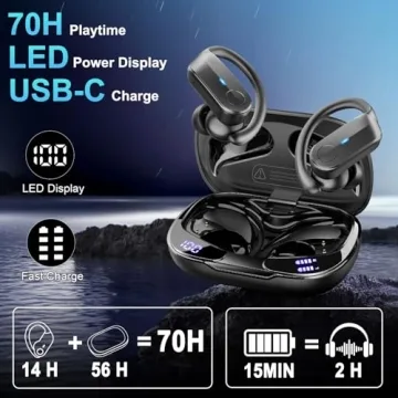 Wireless Earbuds Sports Bluetooth 5.4 IPX8 Waterproof 70H