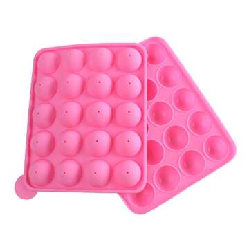Z ZICOME 20 Cavity Silicone Pink Lolly Pop Party Cupcake Baking Mold Cake Pop Stick Mold Tray