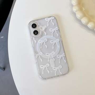 UEEBAI Magnetic for iPhone 16 Case, Bow Case Compatible with MagSafe, Wireless Slim Clear Ribbon Aes...