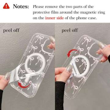 UEEBAI Magnetic for iPhone 16 Case, Bow Case Compatible with MagSafe, Wireless Slim Clear Ribbon Aesthetic Phone Case Anti-Yellowing Shockproof Protective Cover for Women Girl - White