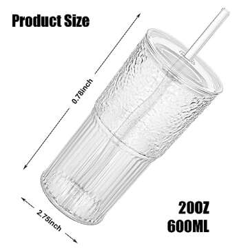 4Pack Glass Cups With Lids and Glass Straws, 20 OZ High Borosilicate Tumbler Glass Iced Coffee, Wide...