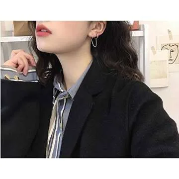 Pair Double Hoop Earrings for Women 925 Sterling Silver Small Huggie Dangle Slave Chain Drop Second Hole Helix Post Multiple Studs Lobe Piercing Cuff Cartilage Men Personalized Jewelry Goth Punk
