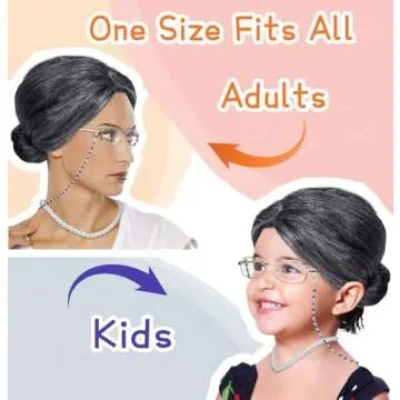 FAYBOX Old Lady Wig, Granny Cosplay Wig with Hair Rollers for Halloween Costume Dress Up Party