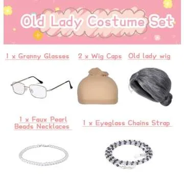 FAYBOX Old Lady Wig for Halloween - Complete Costume Set