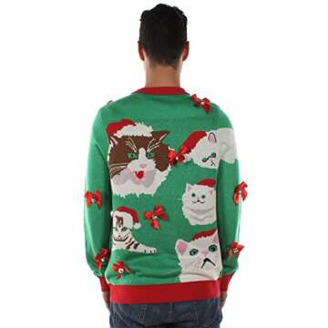 Tipsy Elves Men's Crazy Cat Man Ugly Christmas Sweater (Small) Green