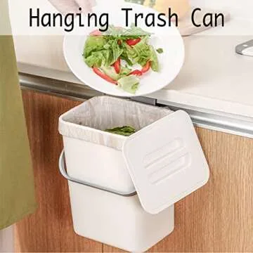 LALASTAR Compost Bin Indoor Kitchen Sealed, Hanging Small Trash Can with Lid Under Sink for Kitchen, Food Waste Bin for Countertop, Mountable Garbage Can for Bathroom, RV, 5L/1.3 Gal, White