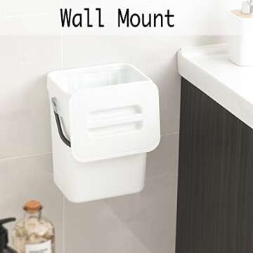 LALASTAR Compost Bin Indoor Kitchen Sealed, Hanging Small Trash Can with Lid Under Sink for Kitchen, Food Waste Bin for Countertop, Mountable Garbage Can for Bathroom, RV, 5L/1.3 Gal, White