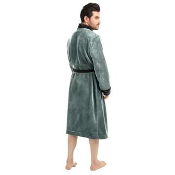NY Threads Luxurious Men's Shawl Collar Fleece Bathrobe Long Spa Robe, Large-X-Large, Steel Grey Black