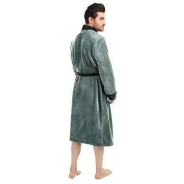 NY Threads Luxurious Men's Shawl Collar Fleece Bathrobe Long Spa Robe, Large-X-Large, Steel Grey Black