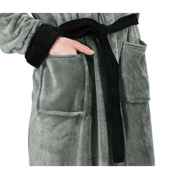 NY Threads Luxurious Men's Shawl Collar Fleece Bathrobe Long Spa Robe, Large-X-Large, Steel Grey Black