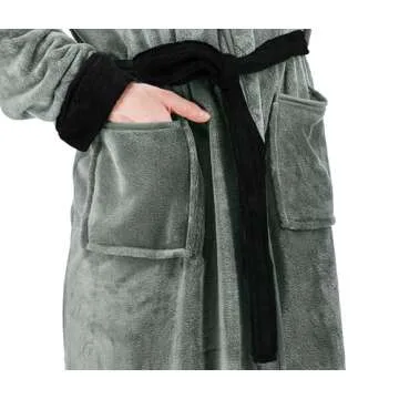 NY Threads Luxurious Men's Shawl Collar Fleece Bathrobe Long Spa Robe, Large-X-Large, Steel Grey Black