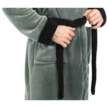 NY Threads Luxurious Men's Shawl Collar Fleece Bathrobe Long Spa Robe, Large-X-Large, Steel Grey Black