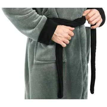 NY Threads Luxurious Men's Shawl Collar Fleece Bathrobe Long Spa Robe, Large-X-Large, Steel Grey Black