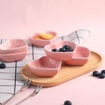 Heart-Shaped Multipurpose Ceramic Sauce Dish Seasoning Dishes Sushi Dipping Bowl Appetizer Plates Serving Dish Saucers Bowl(Set of 6), Multiple Colour