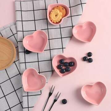 Heart-Shaped Multipurpose Ceramic Sauce Dish Seasoning Dishes Sushi Dipping Bowl Appetizer Plates Serving Dish Saucers Bowl(Set of 6), Multiple Colour