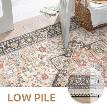 GENIMO 2x5 Runner Rugs for Hallway, Machine Washable Non Slip Vintage Retro Rugs, Low Pile Lightweight Soft Print Rug for enrtyway, Corridor, Home Office, Kitchen, Rosy