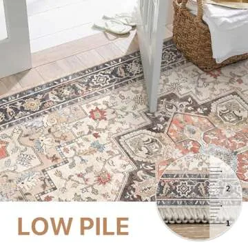 GENIMO 2x5 Runner Rugs for Hallway, Machine Washable Non Slip Vintage Retro Rugs, Low Pile Lightweight Soft Print Rug for enrtyway, Corridor, Home Office, Kitchen, Rosy