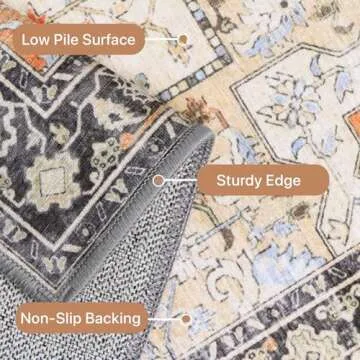 GENIMO 2x5 Runner Rugs for Hallway, Machine Washable Non Slip Vintage Retro Rugs, Low Pile Lightweight Soft Print Rug for enrtyway, Corridor, Home Office, Kitchen, Rosy