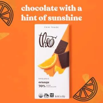 Theo Chocolate Orange Organic Dark Chocolate Bar, 70% Cacao, 12 Pack | Vegan, Fair Trade