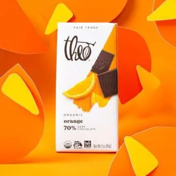 Theo Chocolate Orange Organic Dark Chocolate Bar, 70% Cacao, 12 Pack | Vegan, Fair Trade