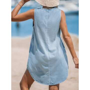 CUPSHE Women's Denim Mini Dress Jean Dresses V Neck Sleeveless Casual Summer Outfits 2025 Light Blue...