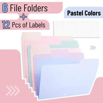 Mr. Pen- Pastel Poly File Folders, 1/3 Cut Tab, 6 Pack, Letter Size, Colored Letter Office Supplies ...