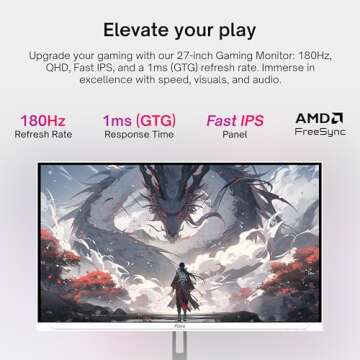 Pixio PX278 Wave White 27 inch 180Hz Refresh Rate FHD 1440p Resolution Fast IPS Panel 1ms GTG Respon...
