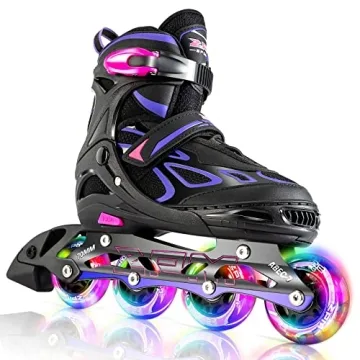 2pm Sports Vinal Girls Adjustable Inline Skates with Light up Wheels - Violet Medium