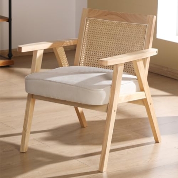 ZHENGHAO Mid Century Modern Accent Chair Upholstered Lounge Armchair with Mesh Back Retro Wooden Rat...