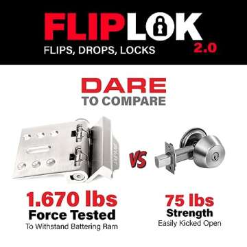 FlipLok High Security Door Lock - 10X Stronger Than a Deadbolt, Keypad Lock, Silver, Keyless
