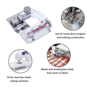 Adjustable Bias Binder Foot for All Low Shank Machines
