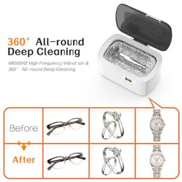KECOOLKE Ultrasonic Jewelry Cleaning Machine, 600ml Sonic Cleaner with Digital Timer for Eyeglasses, Rings, Silver，Cleaner Solution for Gifts