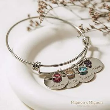 Personalized Birthstone Bracelet Custom Engraved Name Charm, Friendship Jewelry for Bridesmaid, Mom Valentines Gift, Best Gift for Grandma, Matching Bracelets for Women – ABR-LC-BS